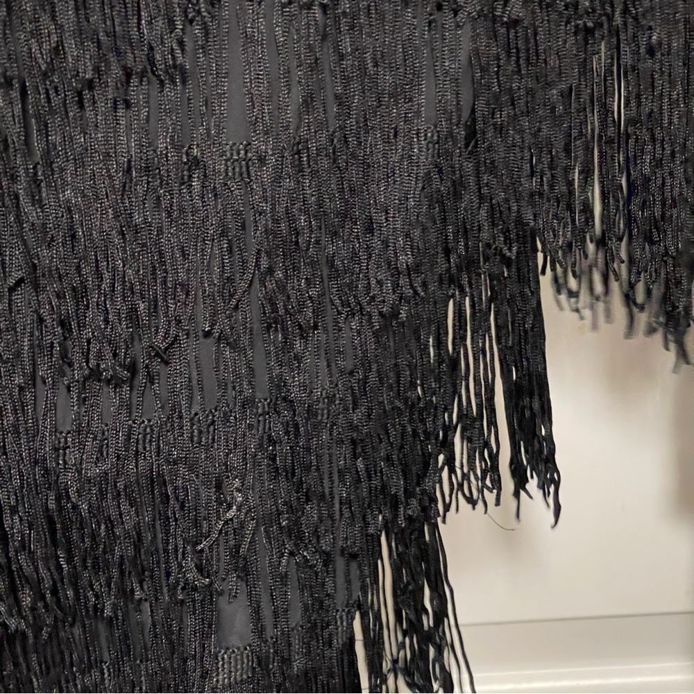 Black Layered Fringe Pants Wide Leg Tassel Streetwear Boho Festival Goth Small - Picture 6 of 8